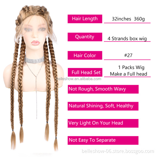 African American 32inch Box Black Braid Hair Wig Synthetic Hair Wig Wholesale 4 Long Box Braided Twist Lace Wigs